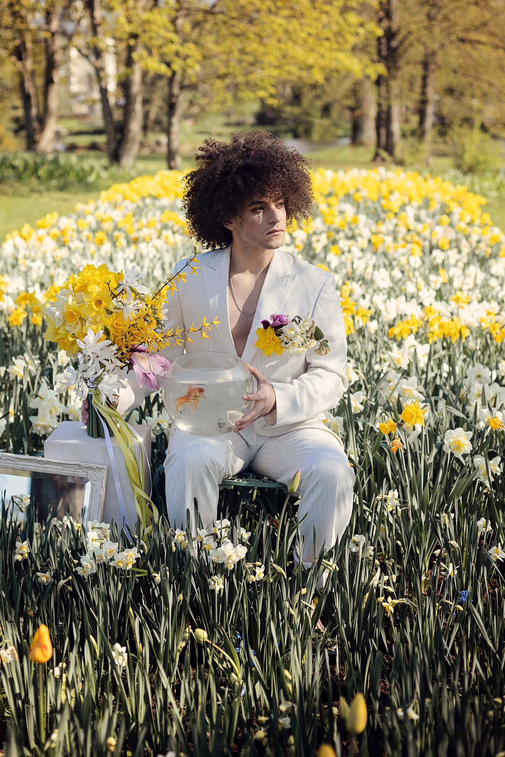 Curly Hair Model Zahi El Helou in an art exhibition for Simona Tiลกkฤ